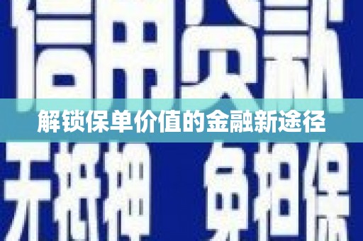 玄武解锁保单价值的金融新途径